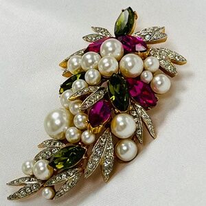 Vintage Robert Mandle , Floral Burst , Jeweled Leaf, Fabulous Brooch!